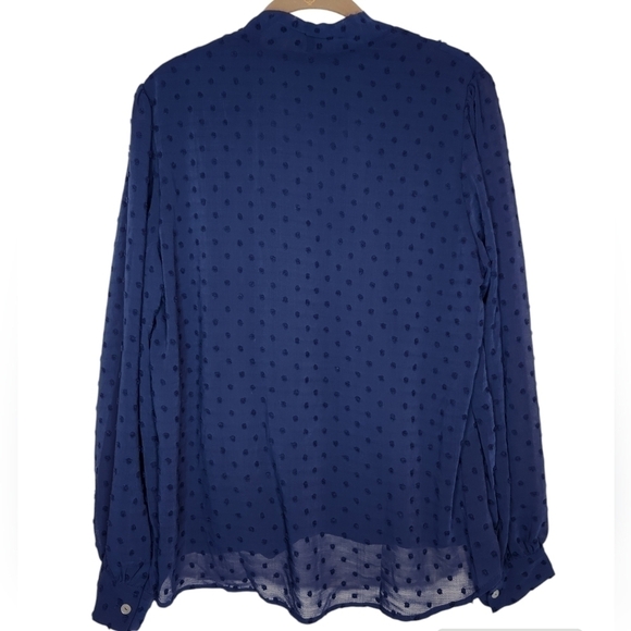 NWOT Beacon Apparel Faux Wrap Swiss Dot Navy Long Sleeve Top Size L - Picture 2 of 14